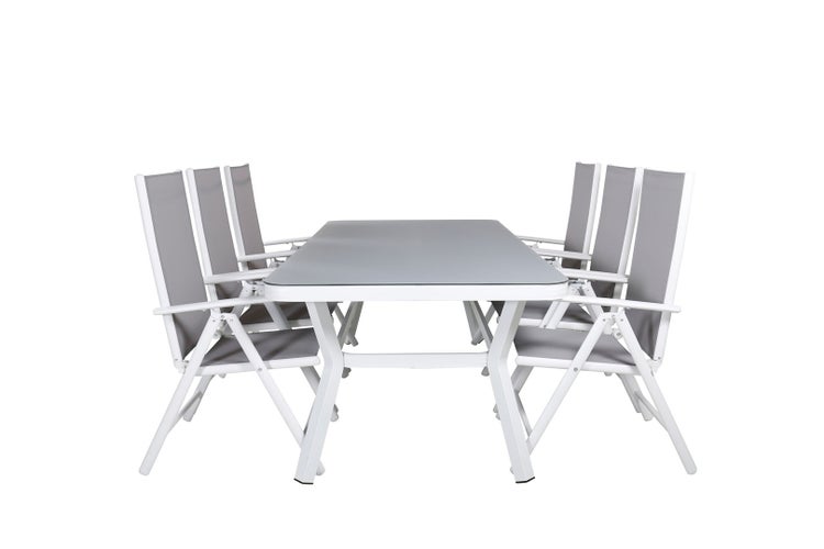 Virya Gartenset Tisch 100x200cm und 6 Stühle Break weiß, grau. 100 X 200 X 74 cm