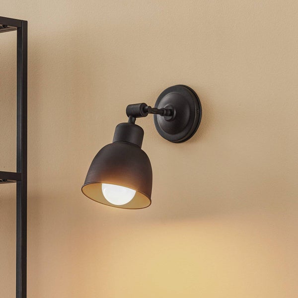 Euluna Wandleuchte, Wandlampe Innen Emoti (Vintage Industriell) in Schwarz aus Metall (1 flammig E27) - Wandstrahler Wandbeleuchtung Schlafzimmer / Wohnzimmer Wohnzimmerleuchte