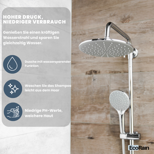 EcoRain 30% Wassersparender Regendusch-Duschset Glenn 23 CM mit Thermostatarmatur - Handbrause 12 CM - Hoher Druck - Universell - Anti-Kalk Duschkopf - Chrom