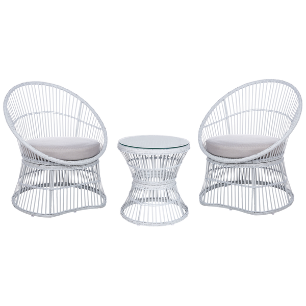 Bistro Set inkl. Kissen MESYNA Polyrattan Weiß