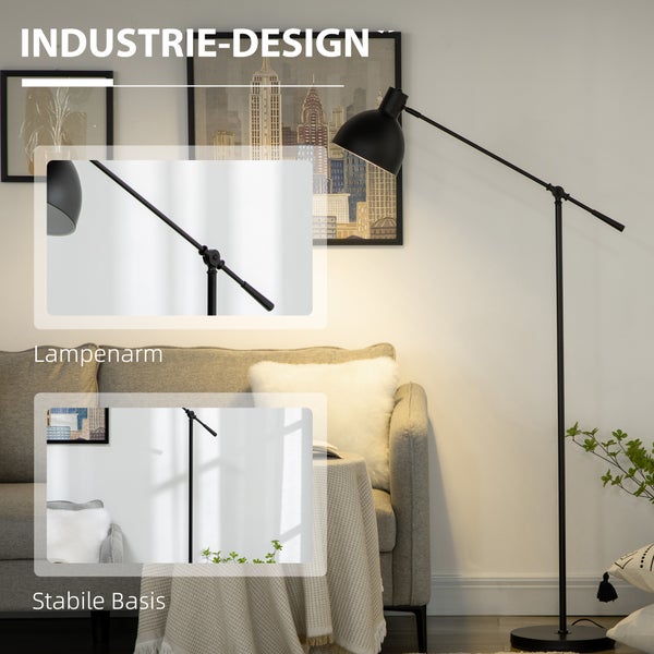 HOMCOM Stehlampe, 30L x 30B x 131H cm, Stahl, Schwarz
