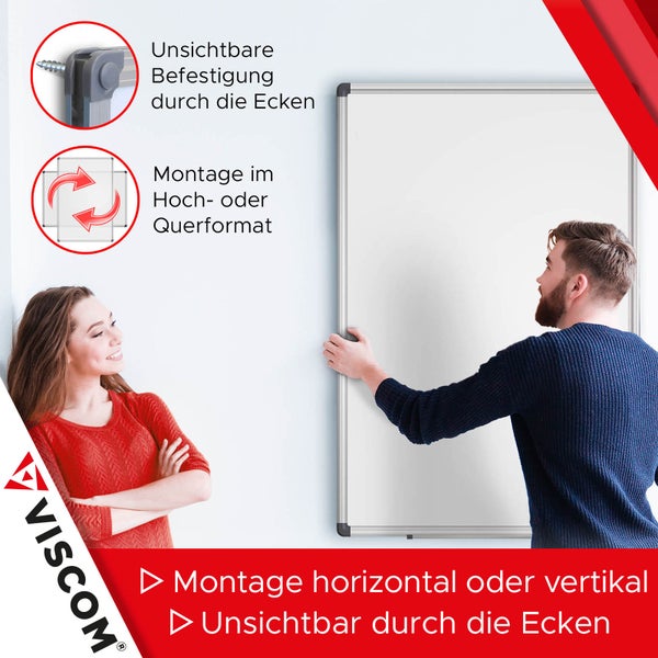 VISCOM Whiteboard magnetisch - 45 x 60 cm - Magnettafel für Büro & Zuhause - Magnetwand kratzfest & beschreibbar - mit Aluminium-Rahmen - für Hoch- und Querformat