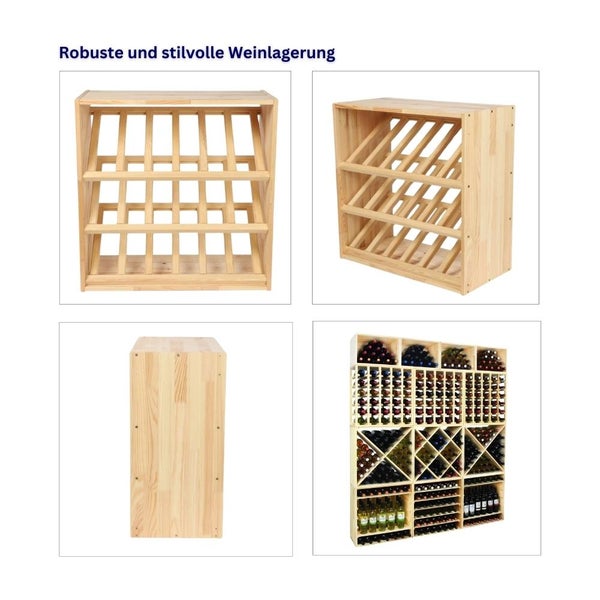 PROREGAL Modulares Weinregal Vincellar Mod HxBxT 60 x 60 x 30 cm Schräg Modul Für 18 Flaschen Massives Kiefernholz Natur