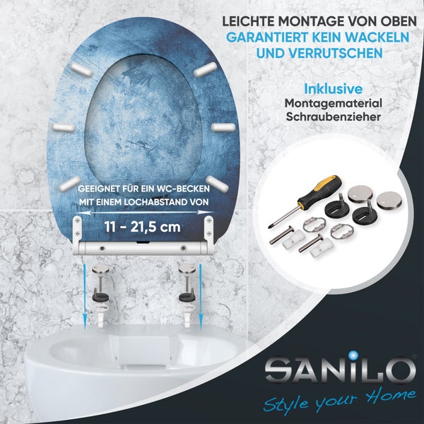 WC-Sitz mit Marmor-Optik in Beige und Braun.