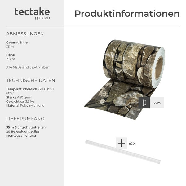 Sichtschutzstreifen tectake  leichte Montage, inklusive Befestigungsclips für Einzelstab- und Doppelstabmatten-Zäune stein-optik