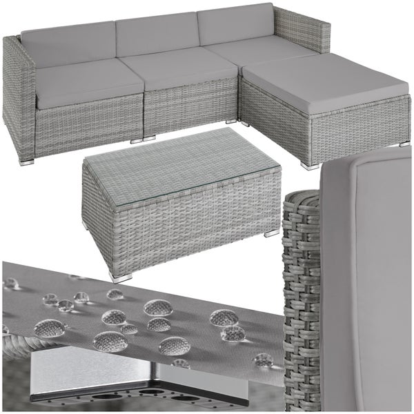 Rattan Lounge tectake Florenz mit Sicherheitsglasplatte für 3 bis 4 Personen hellgrau/dunkelgrau