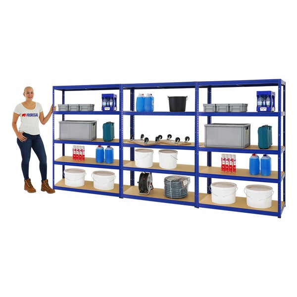 PROREGAL Mega Deal 3x Schwerlastregal Big Elephant S HxBxT 180 x 120 x 45 cm Fachlast 250 kg Blau