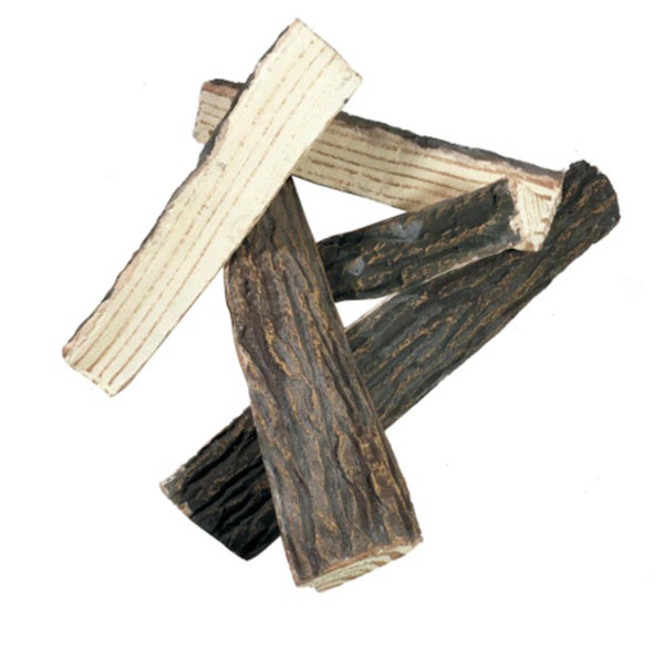 Keramische Holzscheite für Kamine mit realistischer Rindenstruktur.