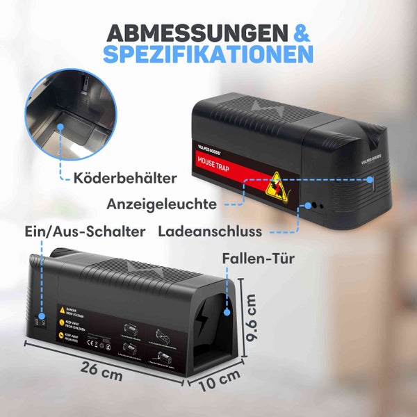 Vulpes Goods Elektrische Mausefalle Pro – Effektive Mausefalle für den Innenbereich – Kabellos & Wiederaufladbar – Sicher