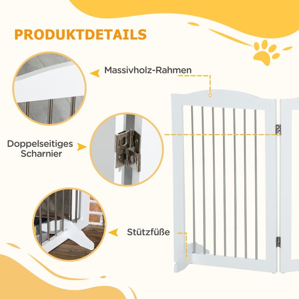 PawHut Hunde Absperrgitter, Türschutzgitter, Klappbares Hundegitter mit Ständer, 3 Platten, Treppenschutzgitter für Treppen, Flur, Weiß, 154 x 30 x 80 cm