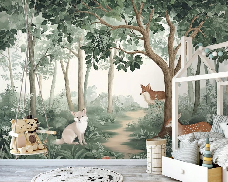 Fototapete Kinderzimmer Wald Tiere Vlies Tapete 300x210 cm