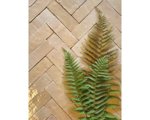 Handgefertigte Fliese Zellige Bejmat 08 cafe aul lait 5x15cm glänzend