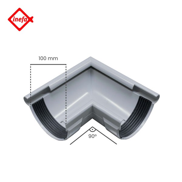 Inefa Logo. Dachrinnen-Innenecke aus Kunststoff, 90 Grad, 100 Millimeter.