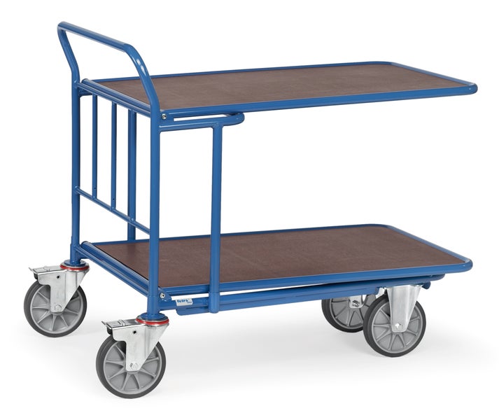 Etagenwagen mit zwei Holzablagen und Rollen