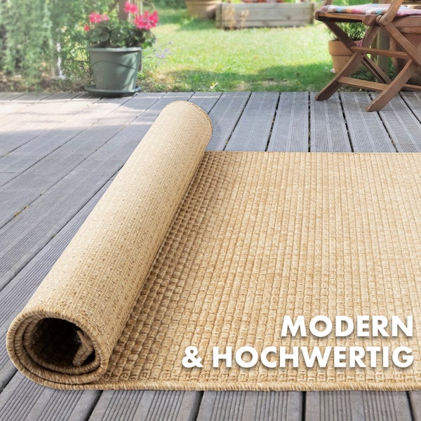 FLOORDIREKT Outdoorteppich - Wetterbeständiger Außenteppich - Ella - Beige - 80 x 150 cm