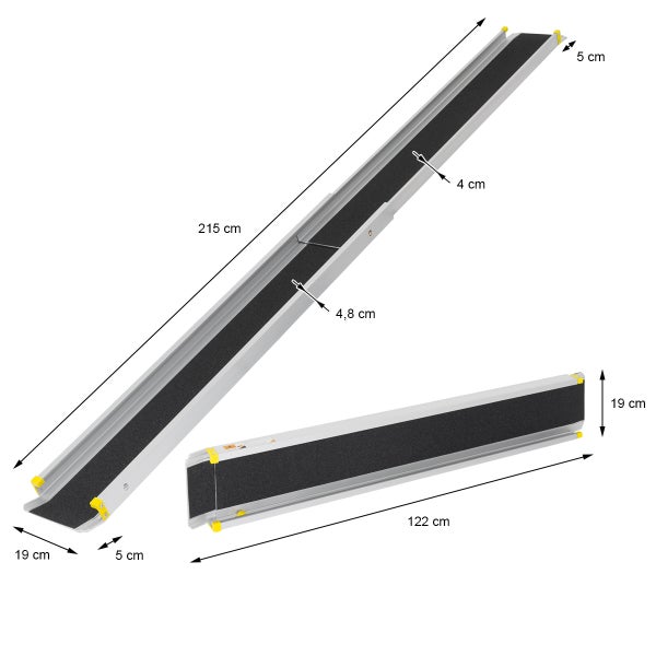 ECD Germany 2x Auffahrrampe aus Aluminium mit Antirutsch-Belag, 122 - 215 cm, klappbar, bis 270 kg, für Treppe und Hindernissen, Rollstuhlrampe Laderampe Teleskoprampe Rampe Auffahrschiene Ladeschiene