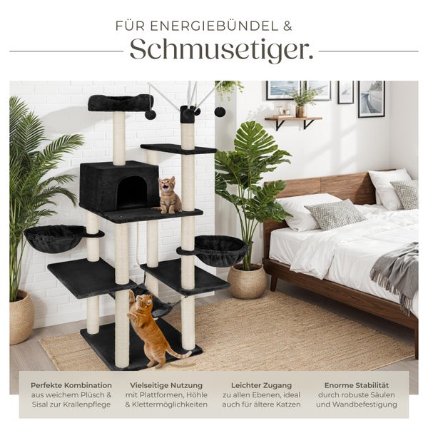 Kratzbaum tectake Lilou inklusive 4 Spielbällen, Kordel und Kippschutz 165 cm schwarz