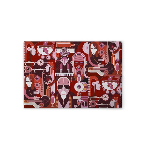 Teppich mit abstraktem Muster von Musikern und Musikinstrumenten