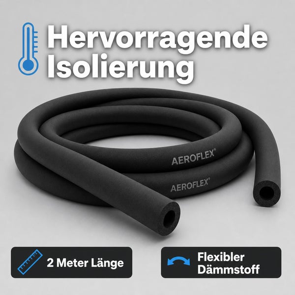 Aeroflex Rohrisolierung aus flexiblem Dämmstoff, 2 Meter lang, zur effizienten Wärmedämmung von Leitungen.