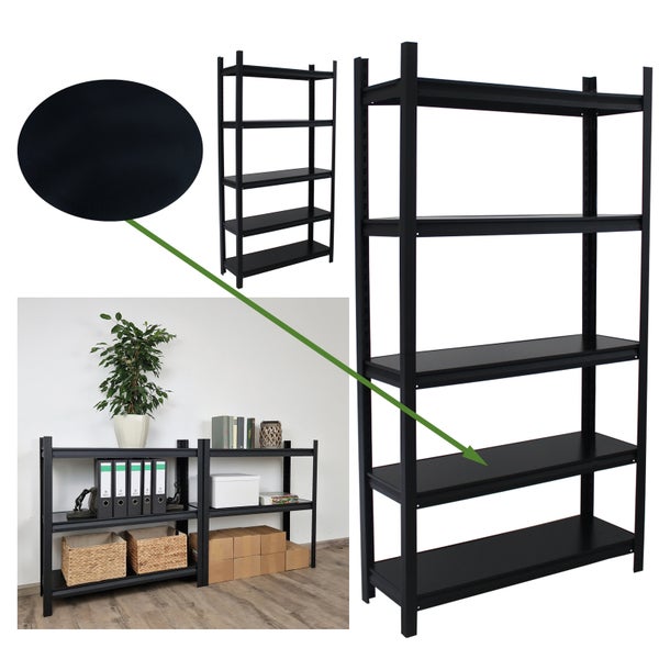 Schwarzes Metallregal mit fünf Ablagen