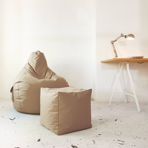Green Bean Sitzsack-Hocker 40x40x40cm mit EPS-Perlen Füllung - Fußhocker Fußkissen Sitz-Pouf für Sitzsäcke - Bodenkissen für Kinder und Erwachsene - Fußablage Sitzkissen Sitzhocker Beige