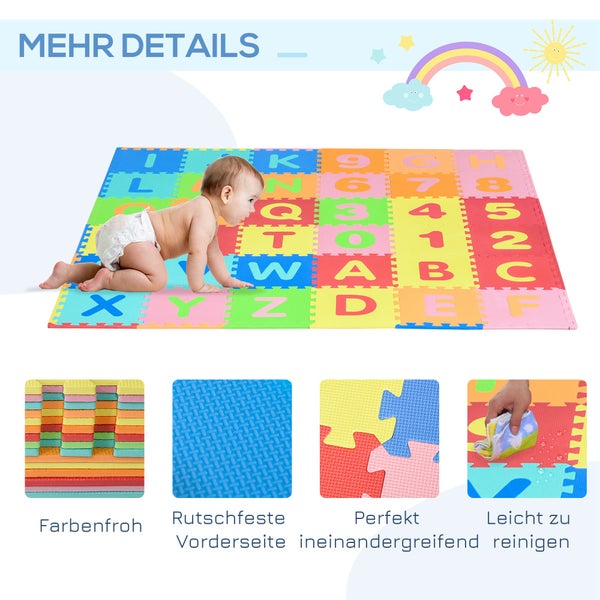 HOMCOM Puzzlematte für Babys, Kinder Spielmatte, 182,5L x 182,5B x 1H cm, EVA, Mehrfarbig