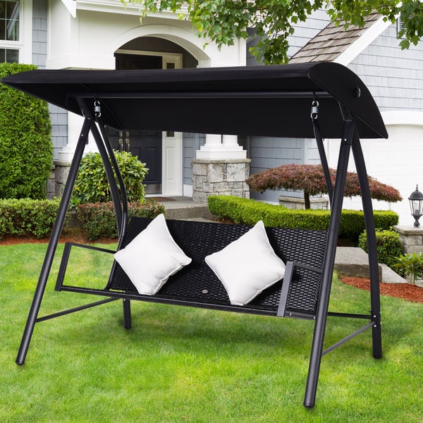 Outsunny 3-Sitzer Hollywoodschaukel, mit Kissen, belastbar bis 360kg, 198B x 124T x 179H cm, Polyrattan, Metall, Schwarz