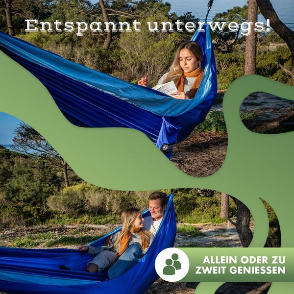 Naturbummler ® Hängematte Outdoor 300 x 170cm [CO2-Neutral und TÜV-Zertifiziert] mit Baumschutzmatte – Doppelschichtige Fallschirmseide bis 2 Personen 300kg Tragkraft