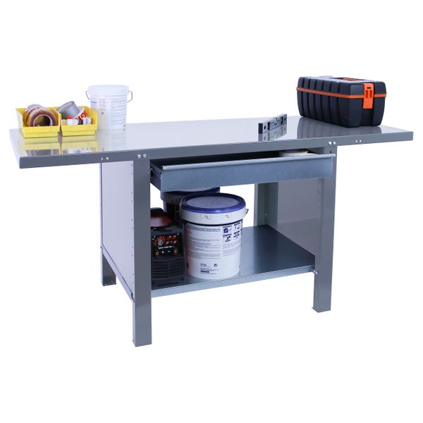 Werkbank BUFFALO METAL mit 1x Schublade | HxBxT 83x180x73cm | Traglast 700kg | Grau