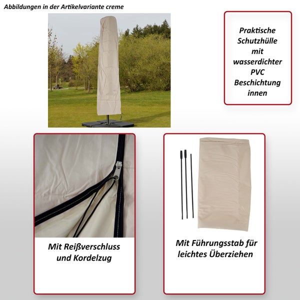 Schutzhülle für Sonnenschirm mit Reißverschluss, Kordelzug, wasserdichter PVC Beschichtung und Führungsstab