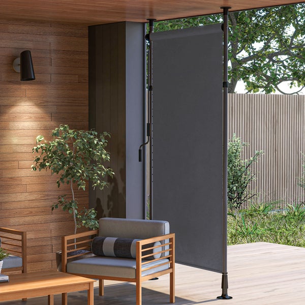 Outsunny Senkrechtmarkise mit Sonnenschutz, Balkonrollo, 150L x 220-310H cm, Aluminium, Polyester, Dunkelgrau