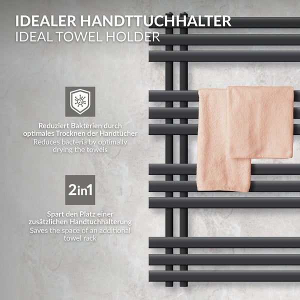 ECD Germany Iron EM Design Badheizkörper - 500 x 1000 mm - Anthrazit - Designheizkörper Paneelheizkörper Heizkörper Handtuchwärmer Handtuchtrockner Heizung Radiator