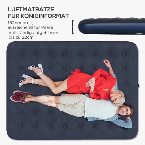 Outsunny Luftbett, Luftmatratze, klappbares Campingbett für 2 Personen, Dunkelblau, 203 x 152 x 22 cm