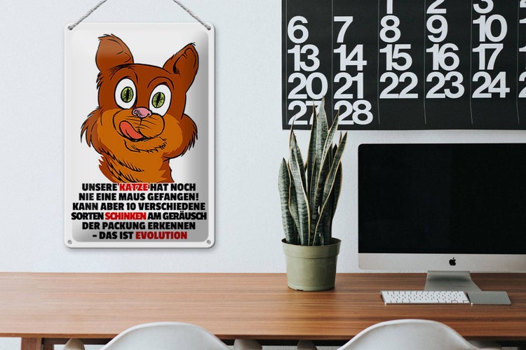 Blechschild Spruch 20x30cm Katze hat noch nie Maus gefangen
