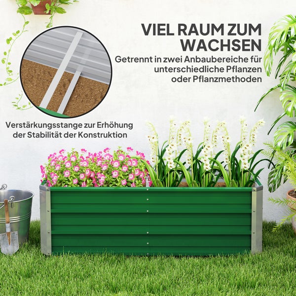 Outsunny Hochbeet aus Stahl Gartenbeet Pflanzkasten Blumenkasten Blumenkübel mit Handschuhe Grün 125 x 47 x 40 cm