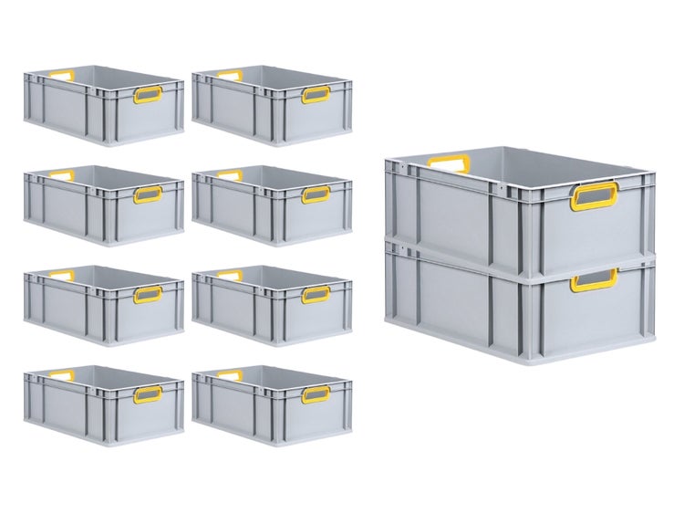 PROREGAL Spar Set 10x Eurobox Nextgen Color HxBxT 22 x 40 x 60 cm 44 Liter Griffe Gelb Offen Verstärkter Boden Eurobehälter Transportbox