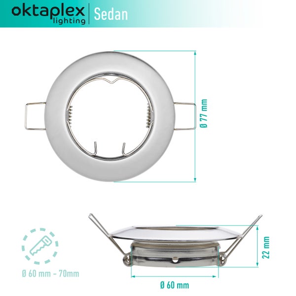 3er Set Sedan Spotrahmen flach GU10 LED Module Deckenspots rund 60mm Lochmaß Chrom Einbauleuchte zeitlos Spotstrahler elegant