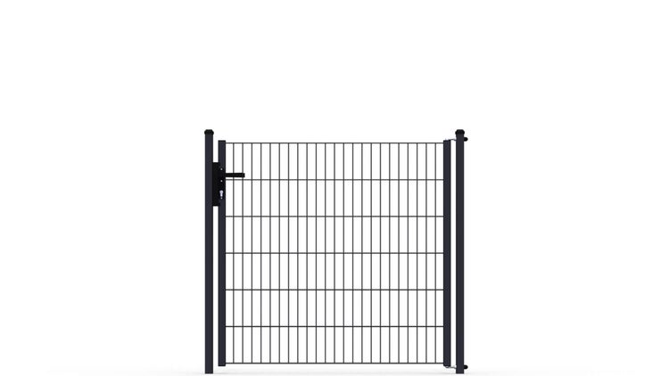 Gartentor ZAUNGURU ECO-Line aus Metall, Höhe: 123cm, Breite: 142cm, 1-flügelig inkl. Pfosten, Locinox-Schloss und Zubehör, Feuerverzinkt und zusätzlich in RAL 7016 Anthrazitgrau pulverbeschichtet
