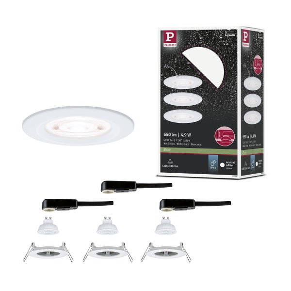 Paulmann LED Einbaustrahler Nova 3er Set in Weiß matt, IP44 spritzwassergeschützt, inklusive GU10 Leuchtmittel in Neutralweiß.
