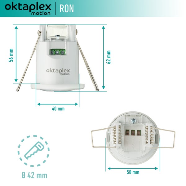 Oktaplex Ron Einbau-Bewegungsmelder 360 Grad 8m Innen 3-Draht LED geeignet