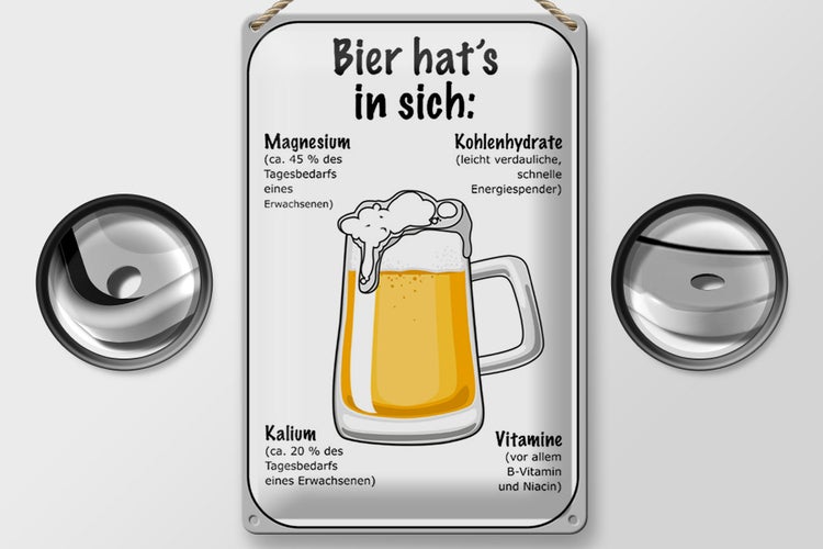 Blechschild Spruch 20x30cm Bier Magnesium Kalium Vitamine