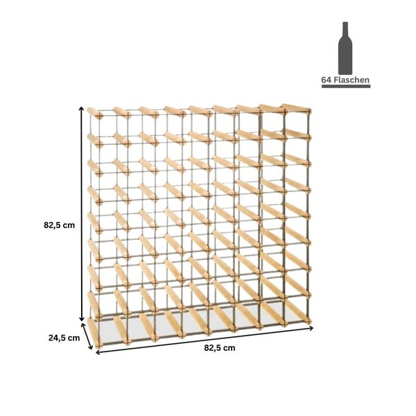 PROREGAL Modulares Weinregal Vinotega Mod Metal HxBxT 82,5 x 82,5 x 24,5 cm 8 x 8 Flaschen Massives Kiefernholz Braun Geölt