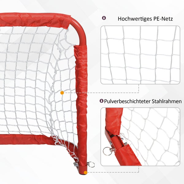 HOMCOM Fußballtore, Fußballnetz, faltbar, 90 x 36 x 60 cm, Stahl, Tetrolon, Rot