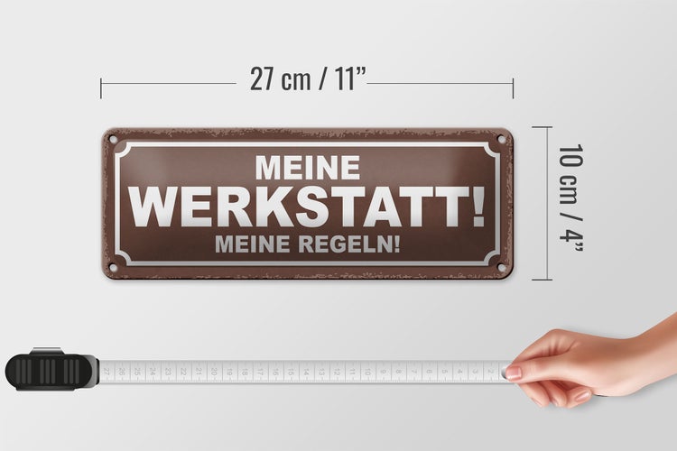 Blechschild Spruch 27x10cm meine Werkstatt meine Regeln Dekoration