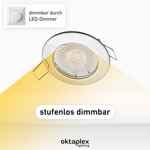 Oktaplex Lighting 6er Set LED Spot Sedan - Stufenlos dimmbar - 5W 3000K 230V 380lm Warmweiß 120° - Deckenspots Chrom Lochmaß 60mm
