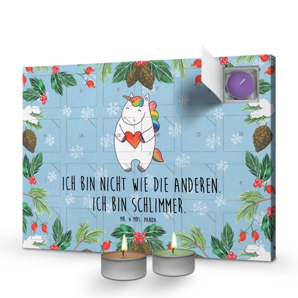 Mr. & Mrs. Panda Duftkerzen Adventskalender Einhorn Herz - Blau Pastell