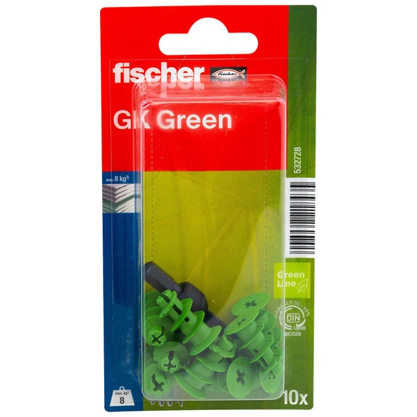 Fischer Gipsplattdübel GK Green, 10 Stück, inklusive Eindrehwerkzeug