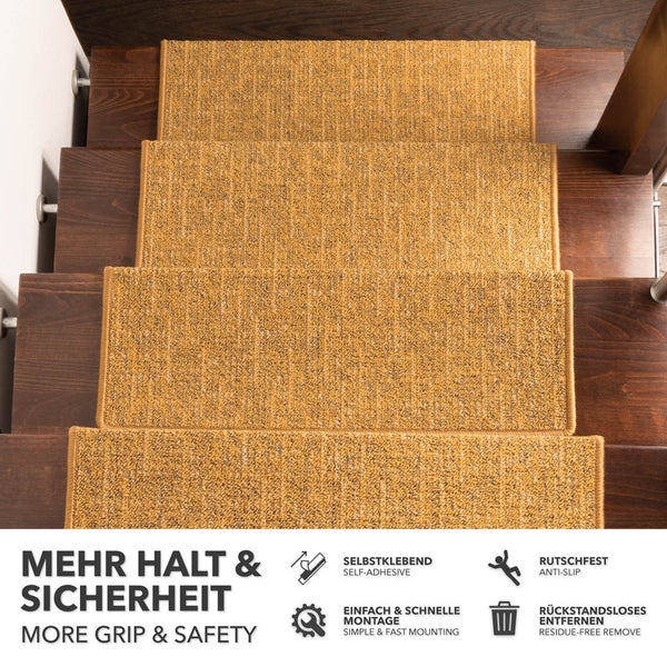 FLOORDIREKT Stufenmatte Alto - Selbstklebend - Gelb - Rechteckig - 23,5 x 65 cm