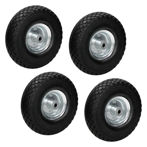 ECD Germany 4er Set Sackkarrenrad Blockprofil aus pannensicherem PU Vollgummi - 3.00-4 / Ø260x85mm - mit Kugellager und Stahlfelge - 120kg - Schwarz - Bollerwagenrad Sackkarren Rad Ersatzrad Reifen