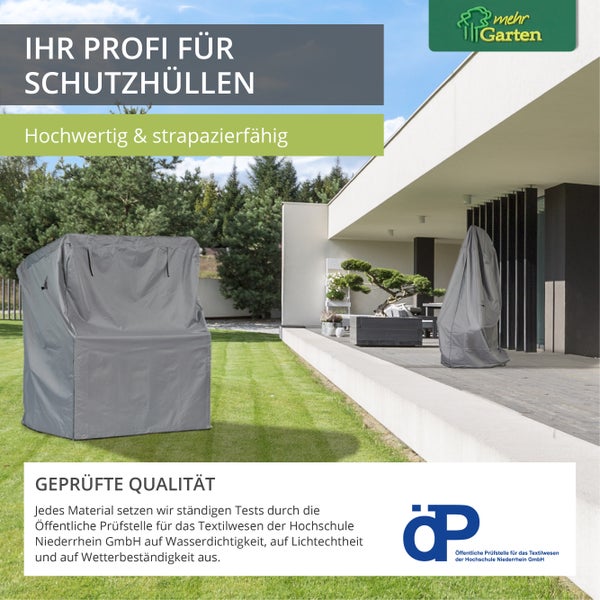 Mehr Garten - Premium Gartenmöbel-Schutzhülle rechteckig: 235(B)x135(T)x94(H) cm I Abdeckung für Gartenstühle und Gartentische wasserdicht und wetterfest aus Oxford 600D Gewebe I Lichtgrau